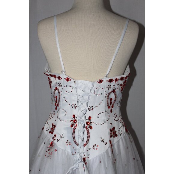 MayQueen#742 Satin & Tulle Beaded Prom Or Wedding Gown-Size 14-WHITE/RED-NWT - Picture 5 of 7